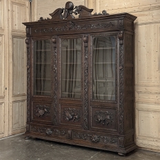 19th Century Renaissance Revival Hand-Carved Oak Triple Bookcase