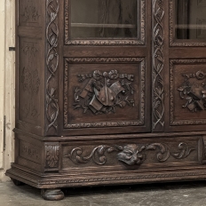 19th Century Renaissance Revival Hand-Carved Oak Triple Bookcase