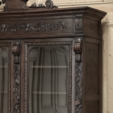 19th Century Renaissance Revival Hand-Carved Oak Triple Bookcase