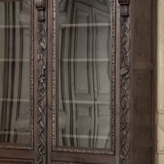 19th Century Renaissance Revival Hand-Carved Oak Triple Bookcase