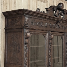 19th Century Renaissance Revival Hand-Carved Oak Triple Bookcase