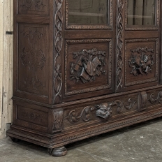 19th Century Renaissance Revival Hand-Carved Oak Triple Bookcase