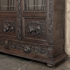 19th Century Renaissance Revival Hand-Carved Oak Triple Bookcase