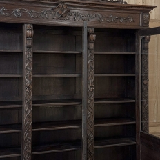 19th Century Renaissance Revival Hand-Carved Oak Triple Bookcase