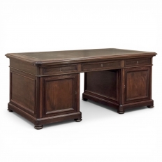 19th Century French Louis Philippe Period Executive Desk in Mahogany with Leather Top