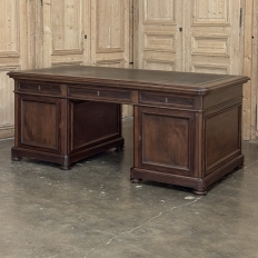 19th Century French Louis Philippe Period Executive Desk in Mahogany with Leather Top