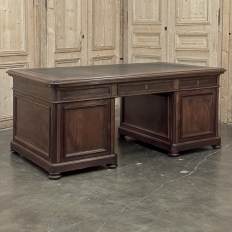 19th Century French Louis Philippe Period Executive Desk in Mahogany with Leather Top