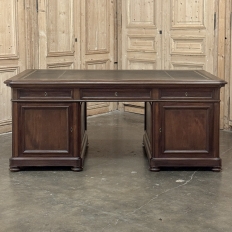 19th Century French Louis Philippe Period Executive Desk in Mahogany with Leather Top