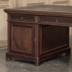 19th Century French Louis Philippe Period Executive Desk in Mahogany with Leather Top