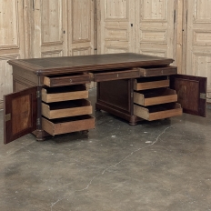 19th Century French Louis Philippe Period Executive Desk in Mahogany with Leather Top