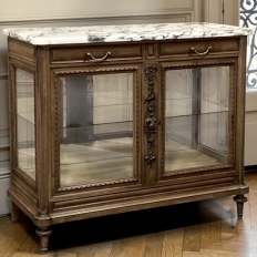 19th Century French Louis XVI Walnut Buffet with Marble Top and Hand Beveled Glass