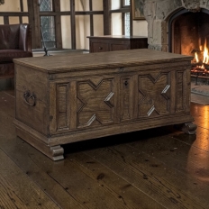 18th Century Dutch Provincial Solid Oak Trunk with Hand-Forged Iron Handles