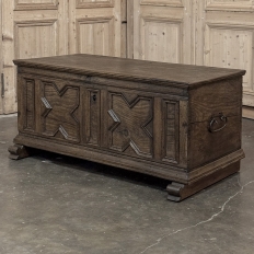18th Century Dutch Provincial Solid Oak Trunk with Hand-Forged Iron Handles