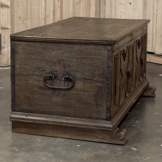 18th Century Dutch Provincial Solid Oak Trunk with Hand-Forged Iron Handles