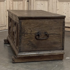 18th Century Dutch Provincial Solid Oak Trunk with Hand-Forged Iron Handles