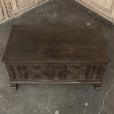 18th Century Dutch Provincial Solid Oak Trunk with Hand-Forged Iron Handles