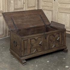 18th Century Dutch Provincial Solid Oak Trunk with Hand-Forged Iron Handles