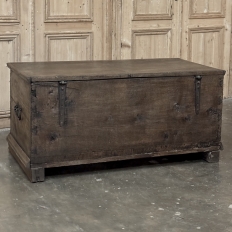 18th Century Dutch Provincial Solid Oak Trunk with Hand-Forged Iron Handles