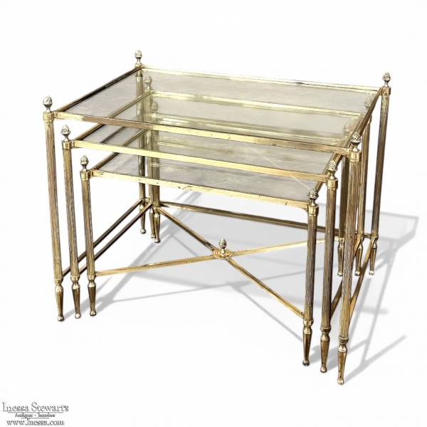 Mid-Century Modern Brass & Glass Nesting Table Set