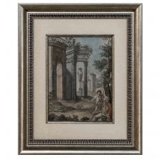18th Century Framed French Hand-Painted Engraving of Classical Architectural Ruins