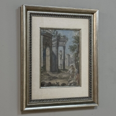 18th Century Framed French Hand-Painted Engraving of Classical Architectural Ruins