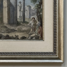 18th Century Framed French Hand-Painted Engraving of Classical Architectural Ruins