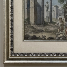 18th Century Framed French Hand-Painted Engraving of Classical Architectural Ruins