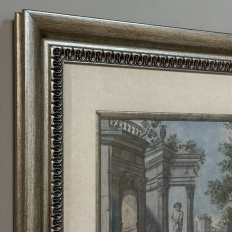18th Century Framed French Hand-Painted Engraving of Classical Architectural Ruins