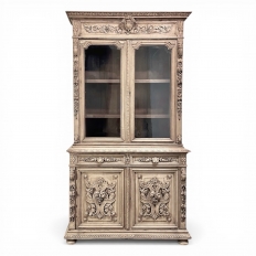 19th Century French Renaissance Revival Carved Oak Bookcase ~ Cabinet in Stripped Oak