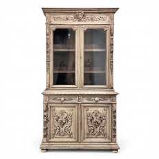 19th Century French Renaissance Revival Carved Oak Bookcase ~ Cabinet in Stripped Oak