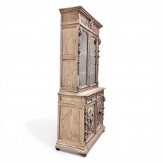 19th Century French Renaissance Revival Carved Oak Bookcase ~ Cabinet in Stripped Oak