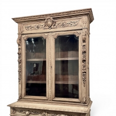 19th Century French Renaissance Revival Carved Oak Bookcase ~ Cabinet in Stripped Oak