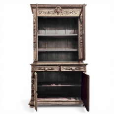 19th Century French Renaissance Revival Carved Oak Bookcase ~ Cabinet in Stripped Oak
