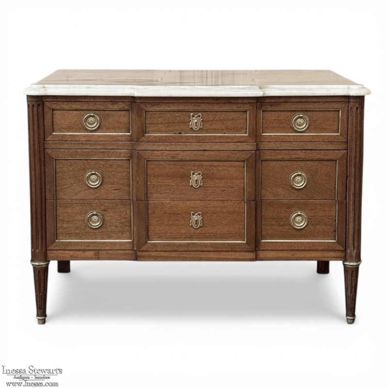 Antique French Louis XVI Mahogany Commode with Carrara Marble