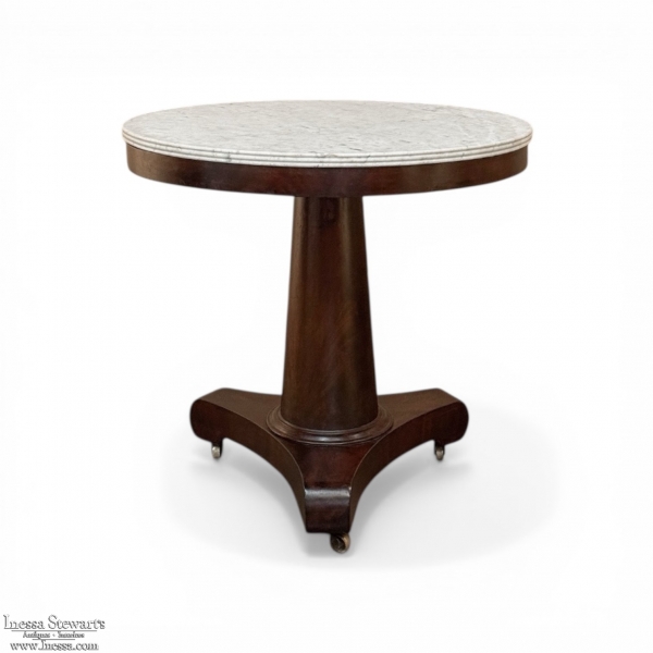 19th Century French Louis Philippe Period Mahogany Center Table with Original Carrara Marble Top
