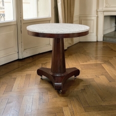 19th Century French Louis Philippe Period Mahogany Center Table with Original Carrara Marble Top