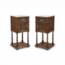 Pair of Gothic Revival Oak Nightstands with Carrara Marble Tops
