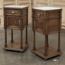 Pair of Gothic Revival Oak Nightstands with Carrara Marble Tops