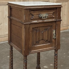 Pair of Gothic Revival Oak Nightstands with Carrara Marble Tops