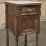 Pair of Gothic Revival Oak Nightstands with Carrara Marble Tops