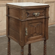 Pair of Gothic Revival Oak Nightstands with Carrara Marble Tops