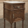 Pair of Gothic Revival Oak Nightstands with Carrara Marble Tops