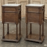 Pair of Gothic Revival Oak Nightstands with Carrara Marble Tops