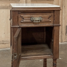 Pair of Gothic Revival Oak Nightstands with Carrara Marble Tops
