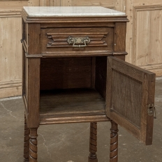 Pair of Gothic Revival Oak Nightstands with Carrara Marble Tops