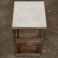 Pair of Gothic Revival Oak Nightstands with Carrara Marble Tops