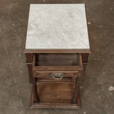 Pair of Gothic Revival Oak Nightstands with Carrara Marble Tops