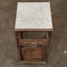Pair of Gothic Revival Oak Nightstands with Carrara Marble Tops