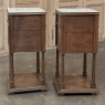 Pair of Gothic Revival Oak Nightstands with Carrara Marble Tops