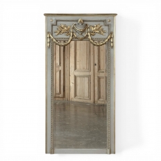 19th Century French Louis XVI Painted and Gilded Trumeau Mirror